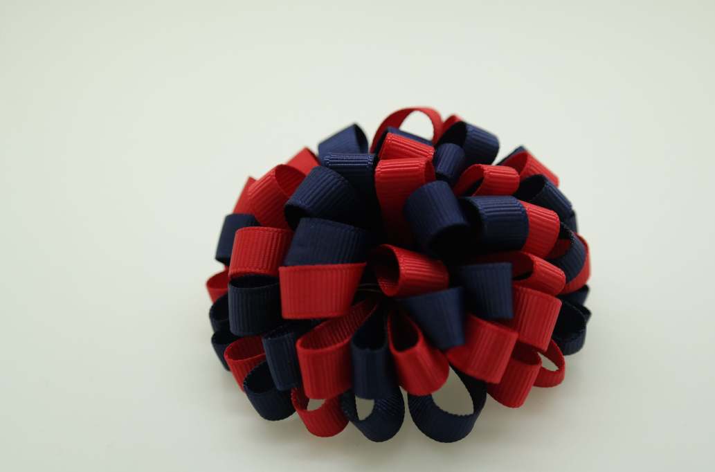 Loopy loopy puff hair Bow with colors  Red, Navy Blue